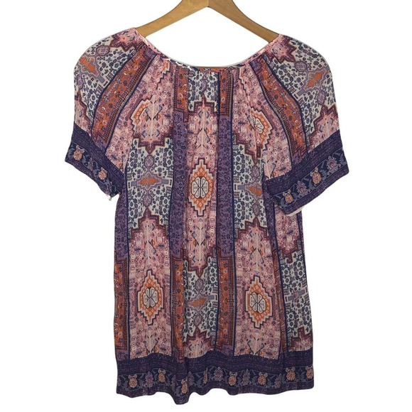 LUCKY BRAND Paisley Print Boho Rayon Short Sleeve Blouse - Picture 4 of 7